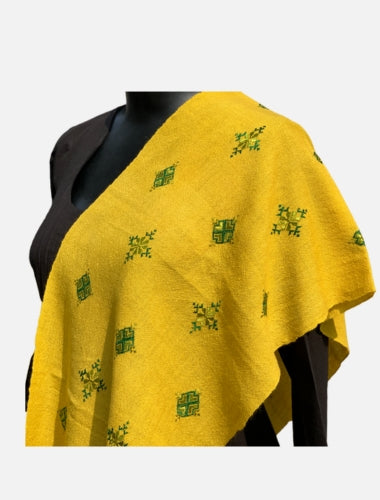 Sunshine Yellow Soof Embroidered Merino Wool Stole