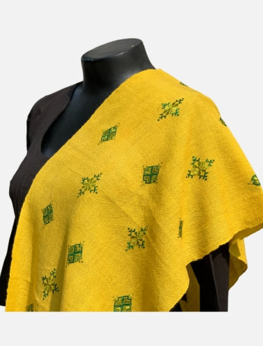 Sunshine Yellow Soof Embroidered Merino Wool Stole